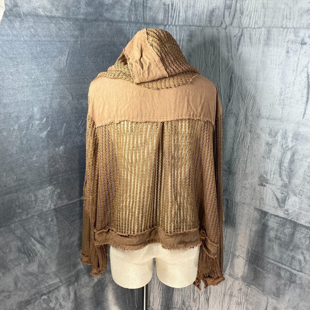 Bar x Pol Hoodie Jacket Medium Raw Hem Edge Open Knit Crochet Boho Mesh Festival - Picture 4 of 9